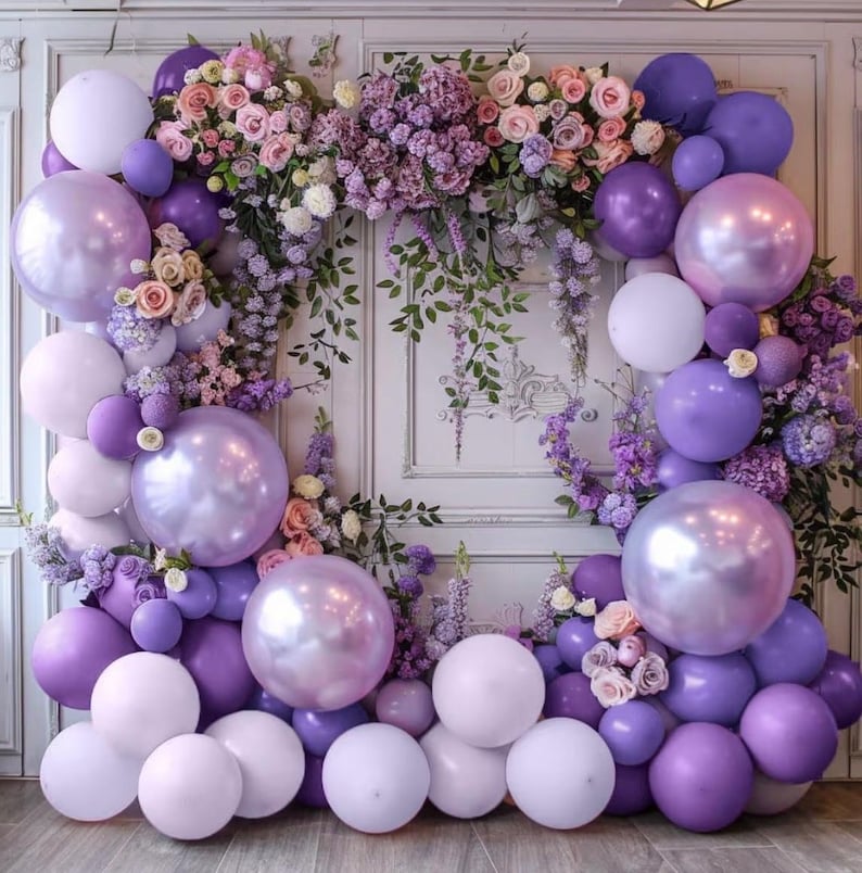 Purple Balloon Garland Kit - Double Stuffed Dark Purple Lavender Balloon Arch Latex Pearl Lilac Color for Baby Shower Birthday Butterfly