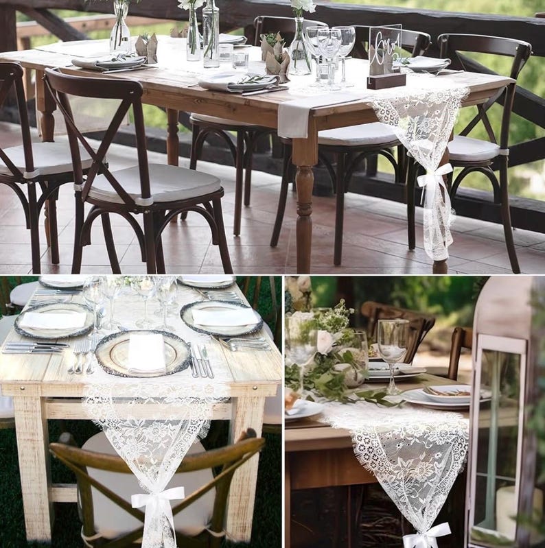 3 Pcs White Lace Table Runner 14 x 120 in InEmbroidered Boho Table Runner for Wedding Party Bridal Shower Decorations Vintage Rustic Runner