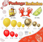 Crawfish Boil Party Supplies, 150pcs Crawfish Balloon Arch Garland Kit with Red Yellow Gold Latex Balloons, Crawfish Beer Lemo Foil Balloons