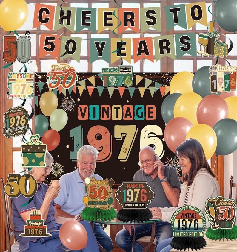 Vintage 1976 Birthday Decorations 50th Birthday Decorations Over The Hill 50th Birthday Decorations with Vintage Cheers To 50 Years Banner
