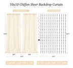 Ivory Sheer Backdrop Curtains with Lights String for Parites Wedding Tulle Backdrop Curtains for Baby Shower Birthday Party Photo Background