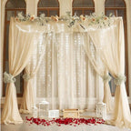 Ivory Sheer Backdrop Curtains with Lights String for Parites Wedding Tulle Backdrop Curtains for Baby Shower Birthday Party Photo Background