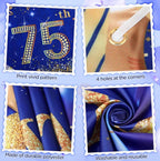 Blue Gold 75th Birthday Decorations for Men Women, Navy Blue Gold Happy 75th Birthday Party Yard Banner 18 PCS 75 th Balloons for 75 Years