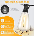 Outdoor String Lights 100FT with Remote, Waterproof Patio Lights, Dimmable Backyard Lights, Shatterproof Bulbs, Pergola Deck Garden Decor