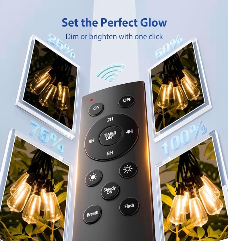 Outdoor String Lights 100FT with Remote, Waterproof Patio Lights, Dimmable Backyard Lights, Shatterproof Bulbs, Pergola Deck Garden Decor