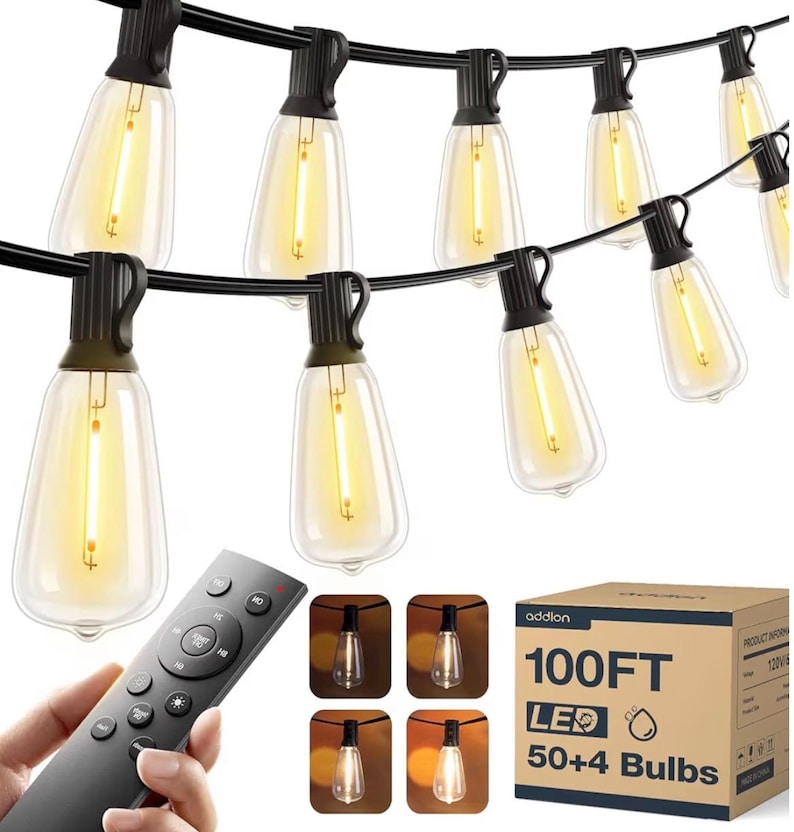 Outdoor String Lights 100FT with Remote, Waterproof Patio Lights, Dimmable Backyard Lights, Shatterproof Bulbs, Pergola Deck Garden Decor