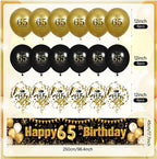 65th Birthday Decorations for Men Women - Black and Gold Yard Banner Sign and 18 PCS Happy Birthday Balloons for Anniversary Party Supplies