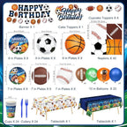 191 PCS Sports Birthday Party Decorations Includes Plates, Napkins, Cups, Knives, Forks, Banner, Cake & Cupcake Toppers, Sports Themed Party