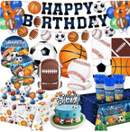 191 PCS Sports Birthday Party Decorations Includes Plates, Napkins, Cups, Knives, Forks, Banner, Cake & Cupcake Toppers, Sports Themed Party