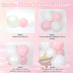 Pink Birthday Decorations with Pearl White Light Pearl Metallic Pink Foil Balloons Fringe Curtain Banner for Happy Birthday Decorations