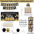 Graduation Decorations 2026 Black and Gold Balloon Boxes with Letters , Large Class of 2026 Backdrop Banner , 70pcs Balloon Garland Arch Kit