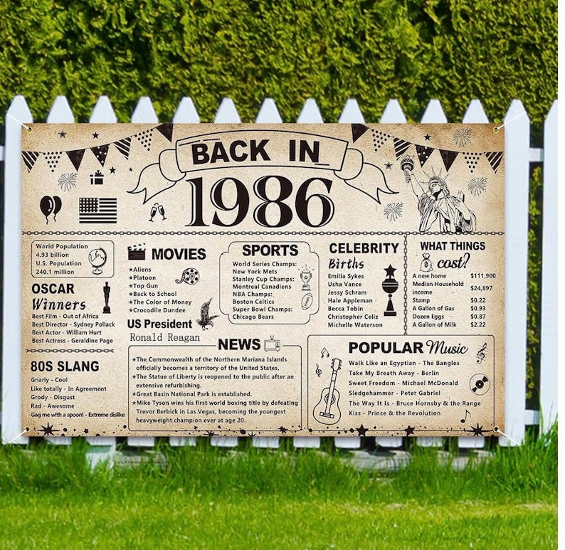 40th Birthday Party Decorations, Vintage Back in 1986 Banner 40 Year Old Birthday Party Poster Supplies Vintage 1986 Backdrop Photography