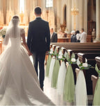 24 Set Large Wedding Aisle Decorations 31.5in. for Chair Hydrangea/Gardenia Flowers with Long Tulle Tails,Church Pew Wedding Decor for Bench