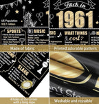 65th Birthday Decorations Back in 1961 Banner Backdrop for Women Men, Black Gold Happy 65 Birthday Sign Poster Party Supplies,65 Years Old