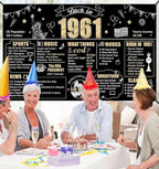 65th Birthday Decorations Back in 1961 Banner Backdrop for Women Men, Black Gold Happy 65 Birthday Sign Poster Party Supplies,65 Years Old