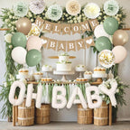 Party Sage Green Baby Shower Decorations for Baby, Green Balloons with WELCOME BABY Banner Fringe Curtains Foil Balloons Paper Flower
