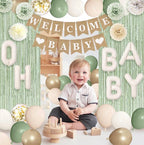 Party Sage Green Baby Shower Decorations for Baby, Green Balloons with WELCOME BABY Banner Fringe Curtains Foil Balloons Paper Flower