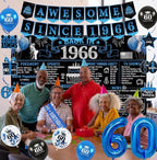 Back in 1966 Birthday Decorations for Men, 20PCS Black Blue 60th Birthday Party Supplies, Blue Back in 1966 Poster Banner, Sash, Cake Topper