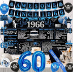 Back in 1966 Birthday Decorations for Men, 20PCS Black Blue 60th Birthday Party Supplies, Blue Back in 1966 Poster Banner, Sash, Cake Topper