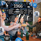 Back in 1966 Birthday Decorations for Men, 20PCS Black Blue 60th Birthday Party Supplies, Blue Back in 1966 Poster Banner, Sash, Cake Topper