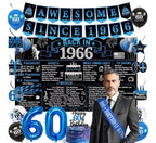Back in 1966 Birthday Decorations for Men, 20PCS Black Blue 60th Birthday Party Supplies, Blue Back in 1966 Poster Banner, Sash, Cake Topper