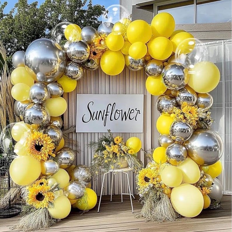 Yellow Balloon Arch Kit, Double Stuffed Pastel Yellow Sliver Metallic Balloon Garland Clear Bobo Balloons for Wedding Baby Shower Birthday