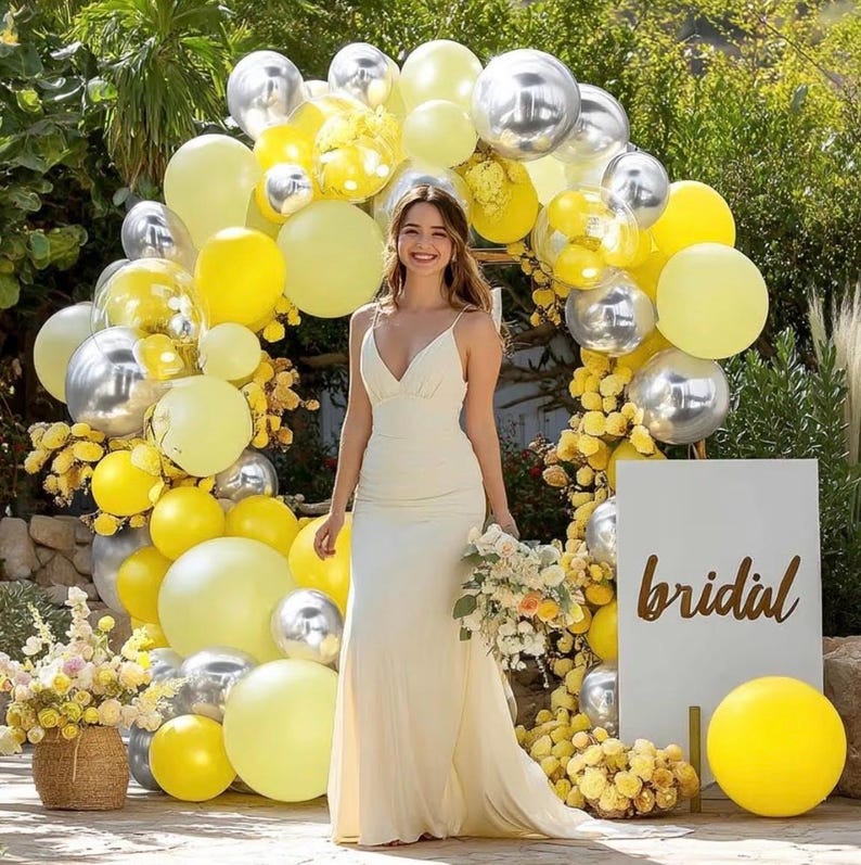 Yellow Balloon Arch Kit, Double Stuffed Pastel Yellow Sliver Metallic Balloon Garland Clear Bobo Balloons for Wedding Baby Shower Birthday