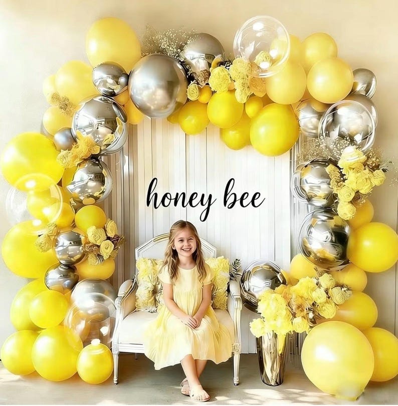 Yellow Balloon Arch Kit, Double Stuffed Pastel Yellow Sliver Metallic Balloon Garland Clear Bobo Balloons for Wedding Baby Shower Birthday