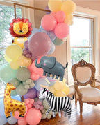 Cute Animal Balloon Garland Arch, 152Pcs Colorful Balloons with Zebra Elephant Giraffe and Lion Foil Balloons for Baby Shower Kids Woodland