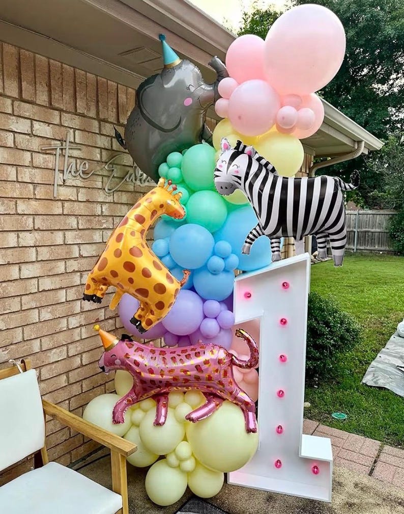 Cute Animal Balloon Garland Arch, 152Pcs Colorful Balloons with Zebra Elephant Giraffe and Lion Foil Balloons for Baby Shower Kids Woodland