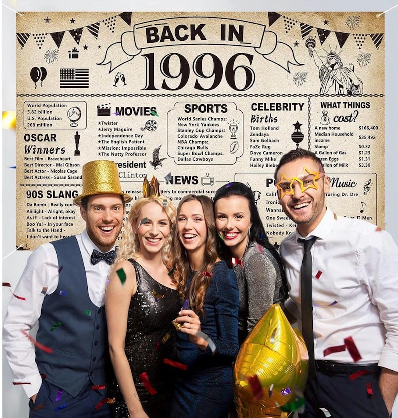 30th Birthday Party Decorations, Vintage Back in 1996 Banner 30 Year Old Birthday Party Poster Supplies Vintage 1996 Backdrop Photography