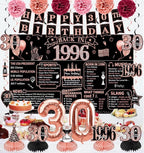 30th Birthday Decorations for Women,21pcs the Year 1996 Banner Balloon Party Supplies, Rose Gold 30 Year Old Birthday Backdrop, 30 Bday Sash
