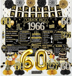 60th Birthday Decorations for Men Women, 21pcs the Year 1966 Banner Balloon Party Supplies, Black Gold 60 Year Old Birthday Backdrop