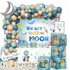 Over The Moon Baby Shower Decorations, Moon and Stars Baby Shower Decor, Space Astronaut Themed Party Supplies Backdrop Balloon 124 PCs