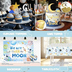 Over The Moon Baby Shower Decorations, Moon and Stars Baby Shower Decor, Space Astronaut Themed Party Supplies Backdrop Balloon 124 PCs