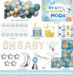 Over The Moon Baby Shower Decorations, Moon and Stars Baby Shower Decor, Space Astronaut Themed Party Supplies Backdrop Balloon 124 PCs