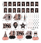 40th Birthday Decorations for Women, 21pcs the Year 1986 Banner Balloon Party Supplies, Rose Gold 40 Year Old Birthday Backdrop,40 Bday Sash