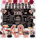 40th Birthday Decorations for Women, 21pcs the Year 1986 Banner Balloon Party Supplies, Rose Gold 40 Year Old Birthday Backdrop,40 Bday Sash