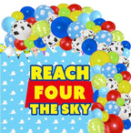 Cartoon Story 4th Birthday Party Supplies Reach Four The Sky Birthday Decorations include Balloon Arch kits Backdrop Banner Cake Topper