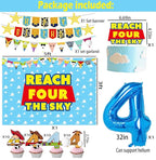 Cartoon Story 4th Birthday Party Supplies Reach Four The Sky Birthday Decorations include Balloon Arch kits Backdrop Banner Cake Topper