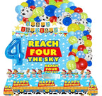 Cartoon Story 4th Birthday Party Supplies Reach Four The Sky Birthday Decorations include Balloon Arch kits Backdrop Banner Cake Topper
