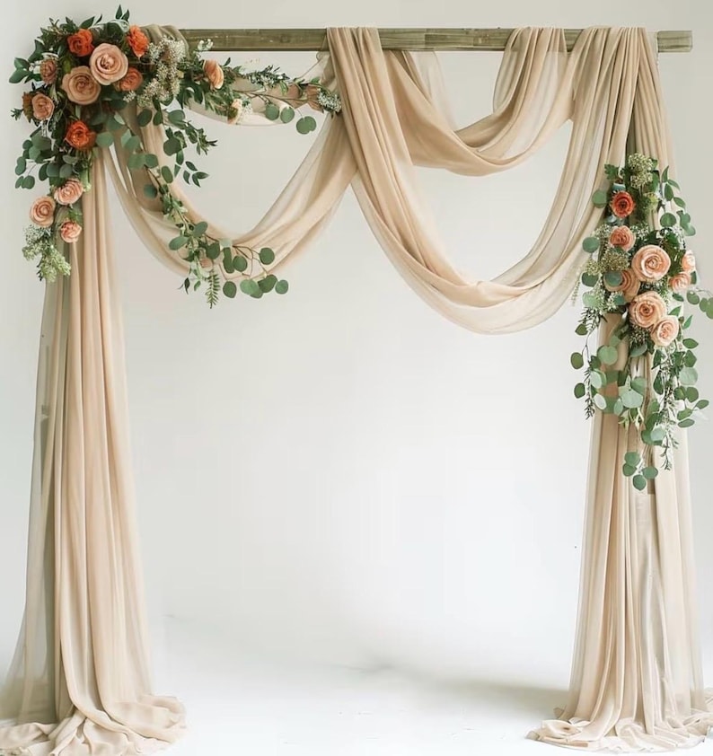 Wedding Arch Draping Fabric 1 Panel 28.7" x 20FT Champagne Sheer Chiffon Backdrop Drapes for Wedding Ceremony Birthday Party Bridal Shower