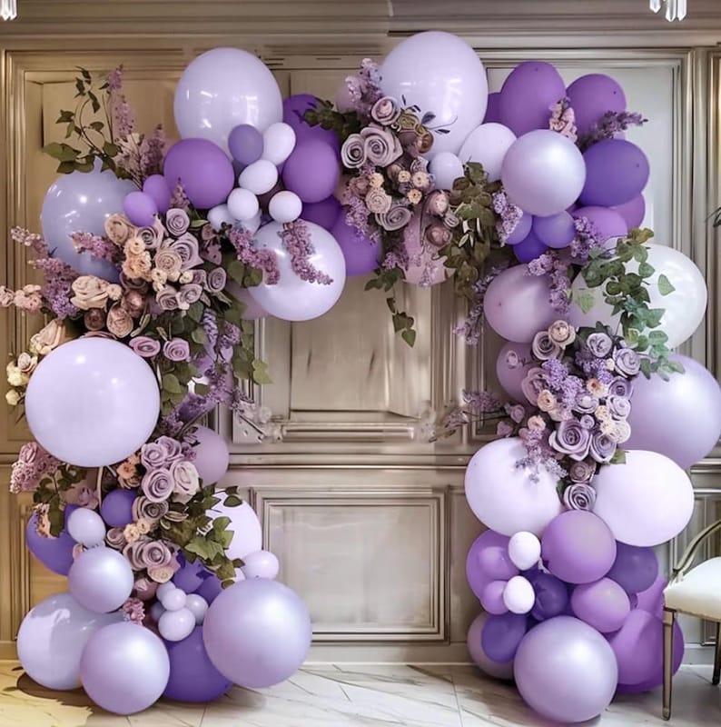 Purple Balloon Garland Kit - Double Stuffed Dark Purple Lavender Balloon Arch Latex Pearl Lilac Color for Baby Shower Birthday Butterfly
