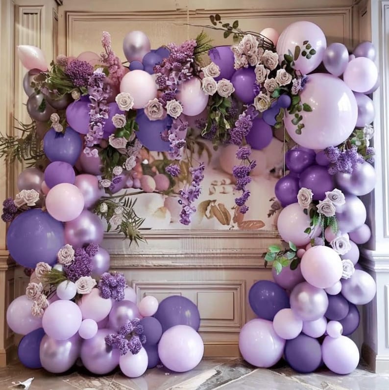 Purple Balloon Garland Kit - Double Stuffed Dark Purple Lavender Balloon Arch Latex Pearl Lilac Color for Baby Shower Birthday Butterfly