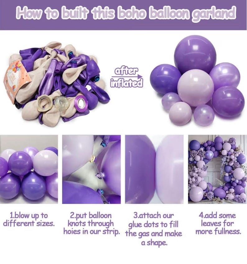 Purple Balloon Garland Kit - Double Stuffed Dark Purple Lavender Balloon Arch Latex Pearl Lilac Color for Baby Shower Birthday Butterfly