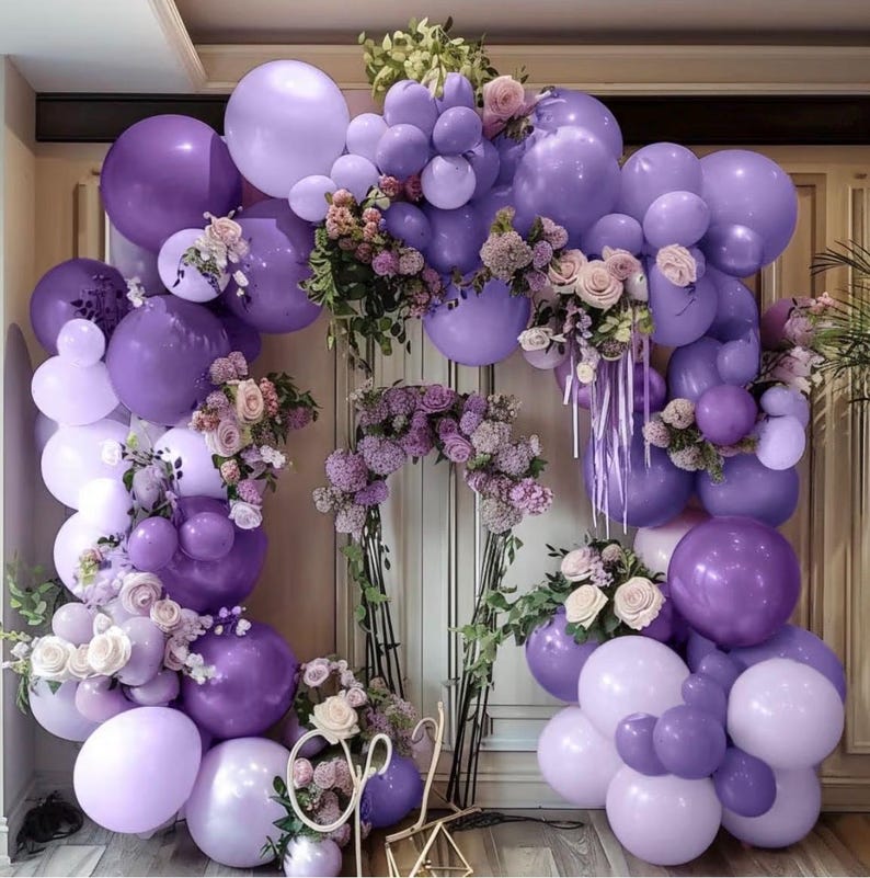 Purple Balloon Garland Kit - Double Stuffed Dark Purple Lavender Balloon Arch Latex Pearl Lilac Color for Baby Shower Birthday Butterfly
