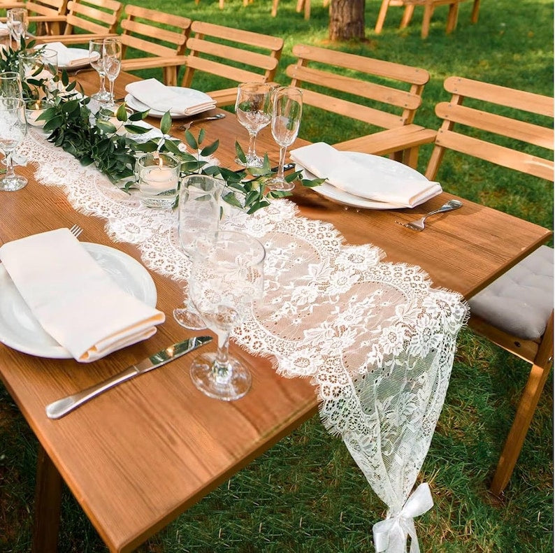 3 Pcs White Lace Table Runner 14 x 120 in InEmbroidered Boho Table Runner for Wedding Party Bridal Shower Decorations Vintage Rustic Runner