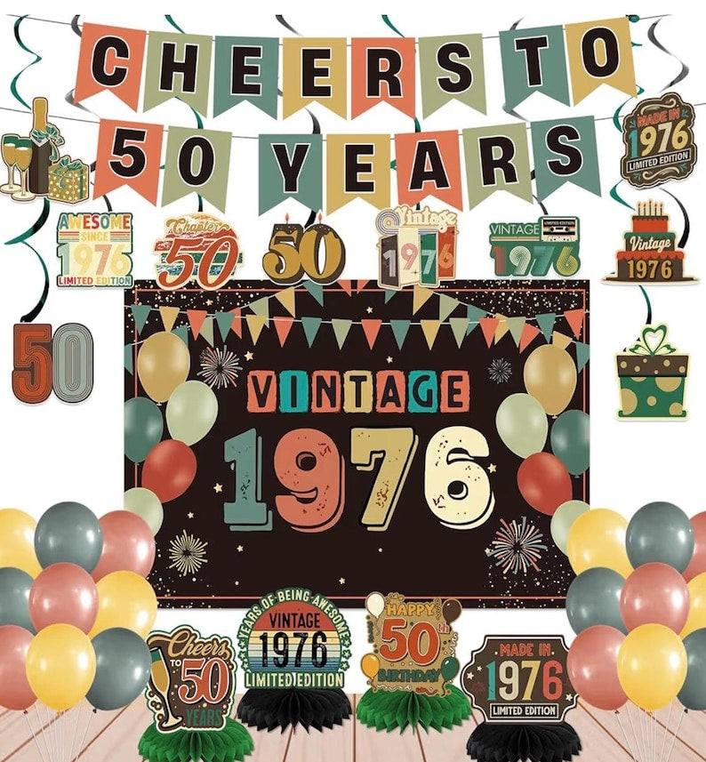 Vintage 1976 Birthday Decorations 50th Birthday Decorations Over The Hill 50th Birthday Decorations with Vintage Cheers To 50 Years Banner