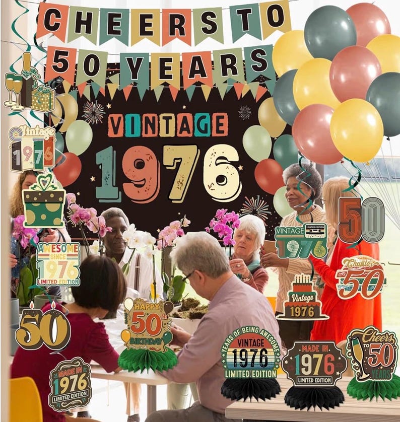 Vintage 1976 Birthday Decorations 50th Birthday Decorations Over The Hill 50th Birthday Decorations with Vintage Cheers To 50 Years Banner