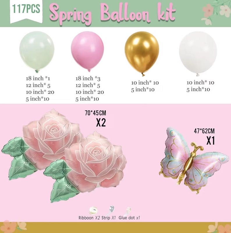 Spring Flower Balloon Garland Kit with Green Pink gold balloons Flower & Butterfly Foil Balloons for Baby in Bloom Decorations Butterfly